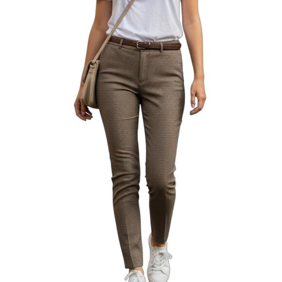 H&M Women's Skinny Fit Suit Pants Size 26 Houndstooth Plaid Beige Woven Trousers - Picture 1 of 10